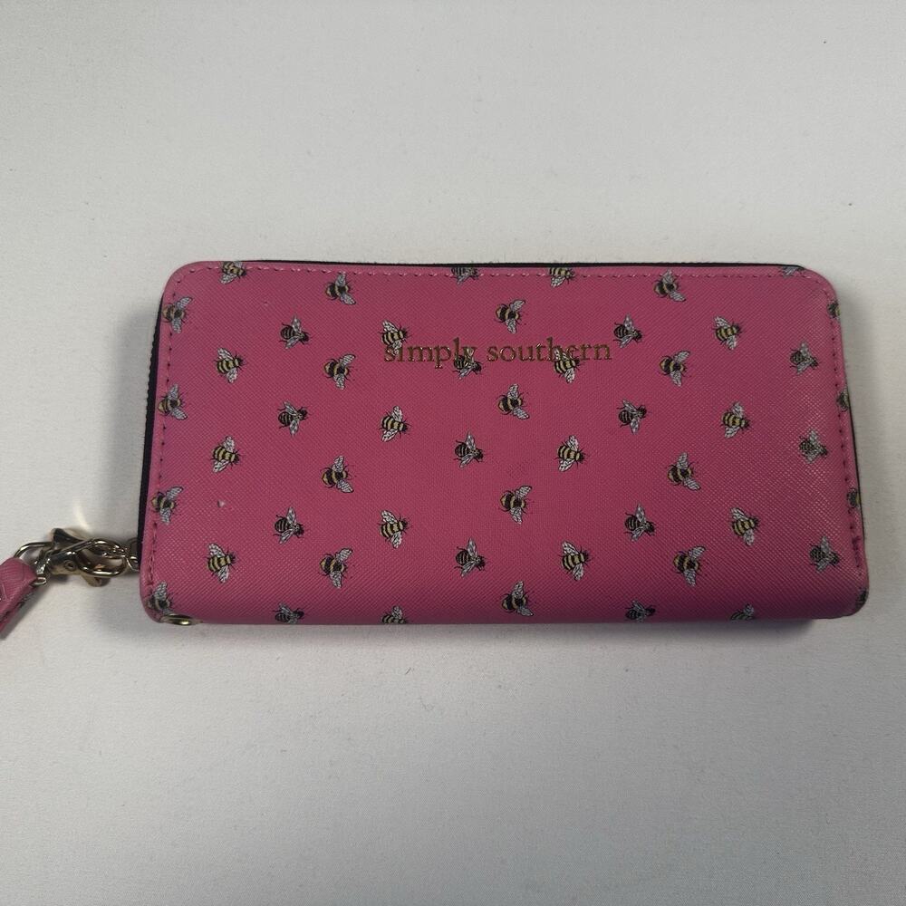 Simply Southern Wallet Wristlet Bright Pink Bees Small Flaw Cute Springy Summer